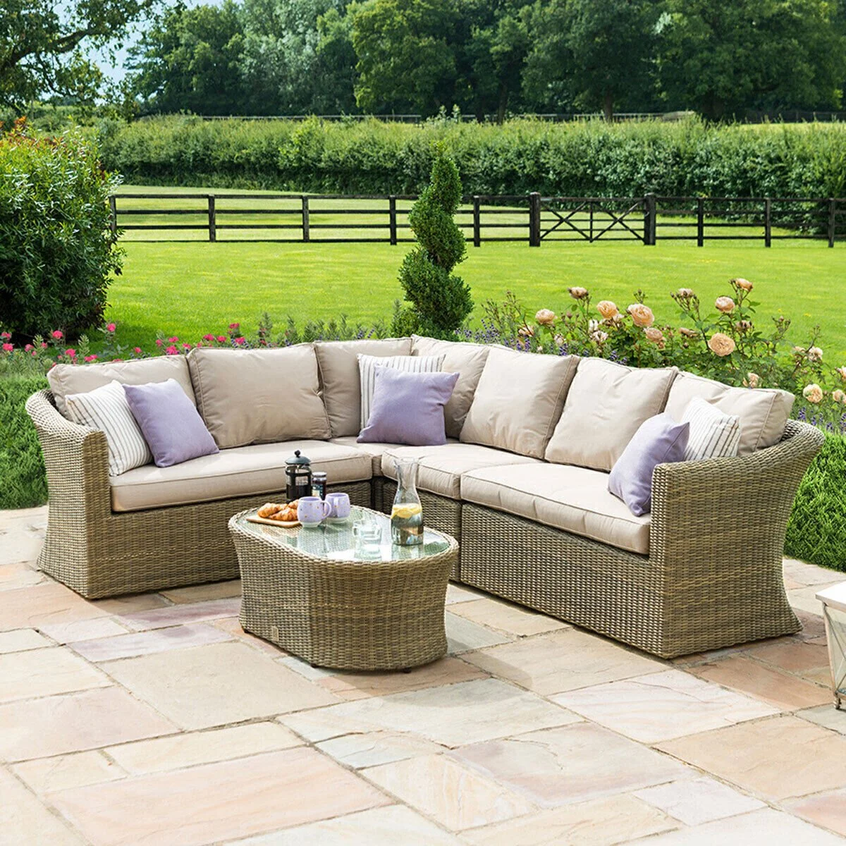 Winchester Large Rattan Corner Sofa Group with Armchair